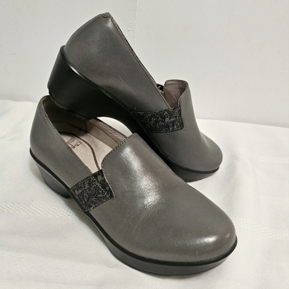 Dansko Jessica Women's Clog Size 39(Us 8.5-9 ) Gray Leather Slip On Wedge Shoes